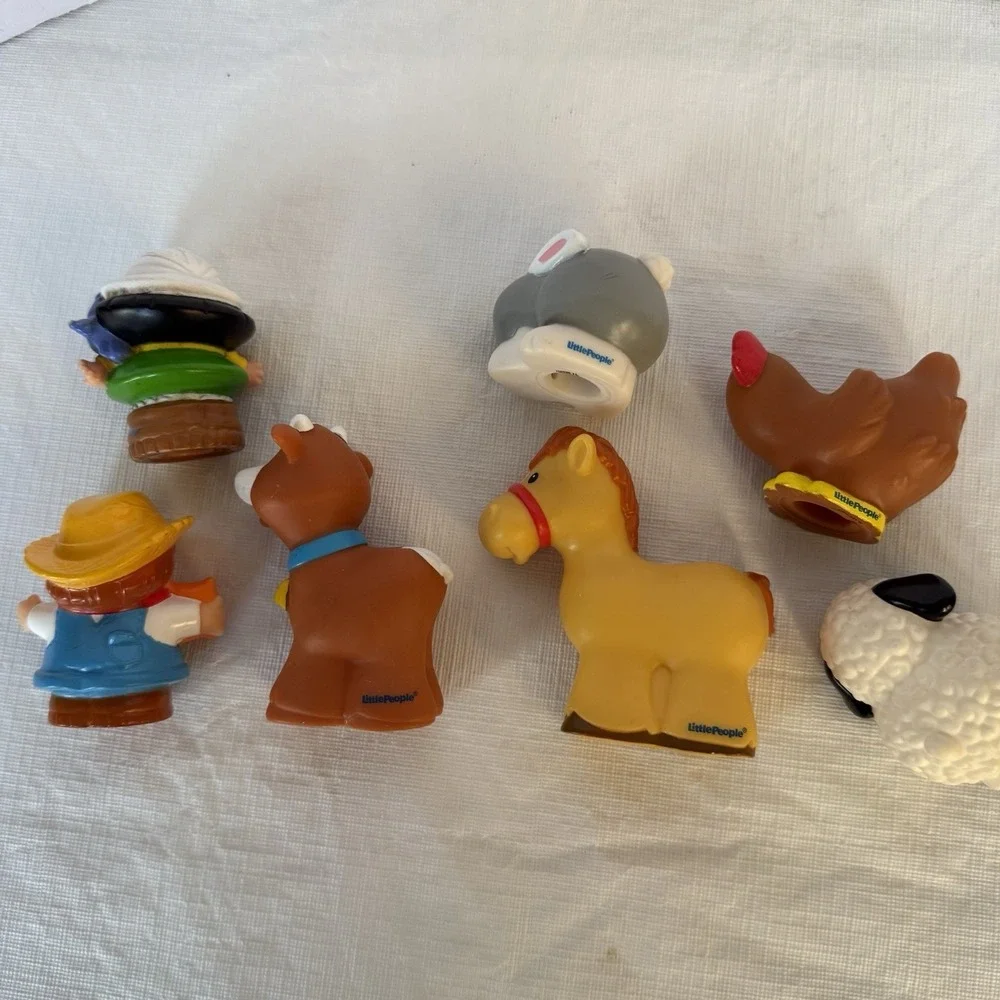 Fisher Price Little People Lot Of 9 KJ925 ANIMALS SOUNDS FARM Figures Apples Hay